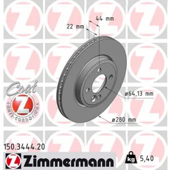 Jeu de 2 disques de frein avant ZIMMERMANN 150.3444.20