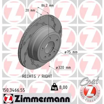 Disque de frein arrière droit ZIMMERMANN 150.3466.55