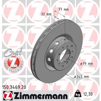 Disque de frein avant droit ZIMMERMANN 150.3469.20