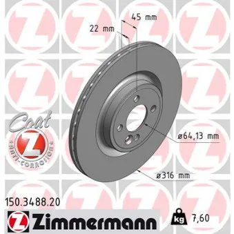 Jeu de 2 disques de frein avant ZIMMERMANN 150.3488.20