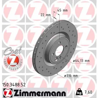 Jeu de 2 disques de frein avant ZIMMERMANN 150.3488.52