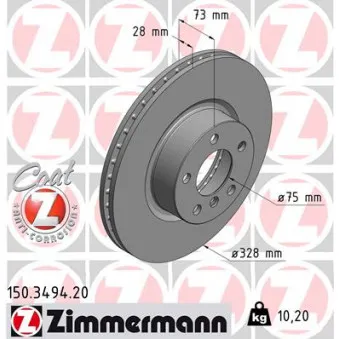 Jeu de 2 disques de frein avant ZIMMERMANN 150.3494.20