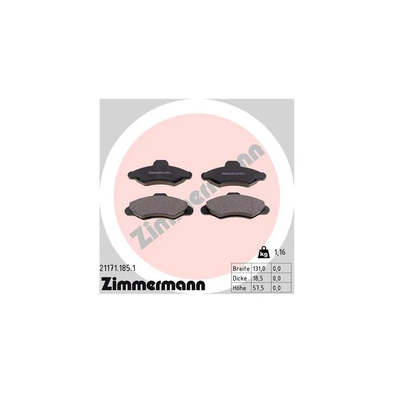 Jeu de 4 plaquettes de frein avant ZIMMERMANN 21171.185.1