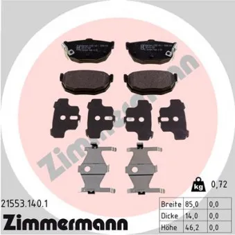 Jeu de 4 plaquettes de frein arrière ZIMMERMANN 21553.140.1