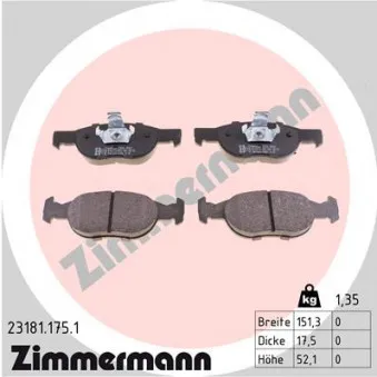 Jeu de 4 plaquettes de frein avant ZIMMERMANN 23181.175.1