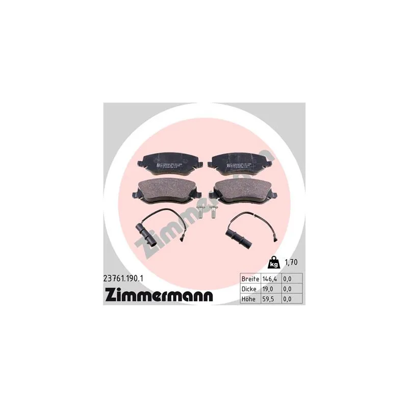 Jeu de 4 plaquettes de frein avant ZIMMERMANN 23761.190.1