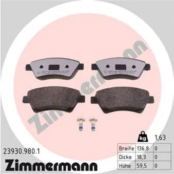 Jeu de 4 plaquettes de frein avant ZIMMERMANN 23930.980.1