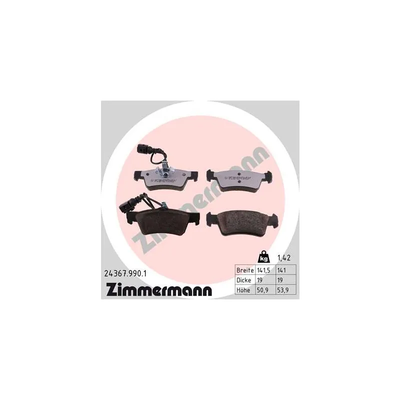 Jeu de 4 plaquettes de frein arrière ZIMMERMANN 24367.990.1