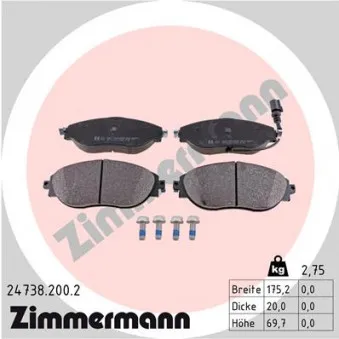 Jeu de 4 plaquettes de frein avant ZIMMERMANN 24738.200.2