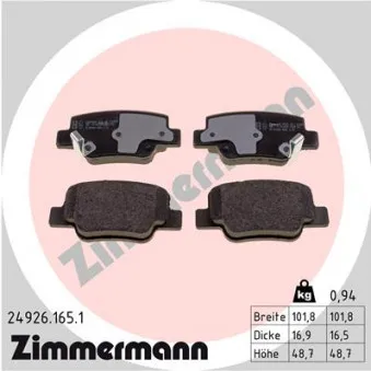 Jeu de 4 plaquettes de frein arrière ZIMMERMANN 24926.165.1