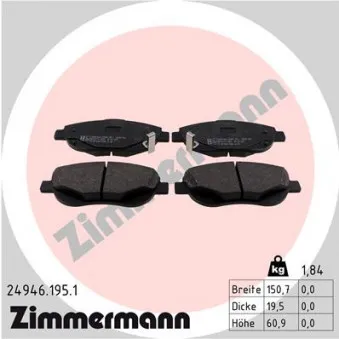 Jeu de 4 plaquettes de frein avant ZIMMERMANN 24946.195.1