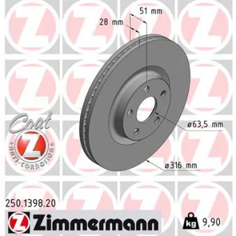 Jeu de 2 disques de frein avant ZIMMERMANN 250.1398.20