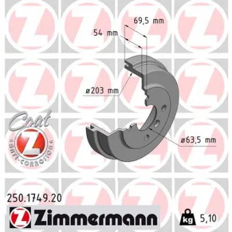 Tambour de frein ZIMMERMANN 250.1749.20