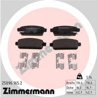 Jeu de 4 plaquettes de frein arrière ZIMMERMANN 25096.165.2