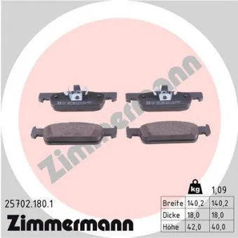 Jeu de 4 plaquettes de frein avant ZIMMERMANN 25702.180.1