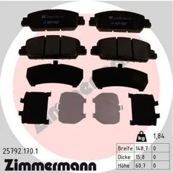 Jeu de 4 plaquettes de frein avant ZIMMERMANN 25792.170.1