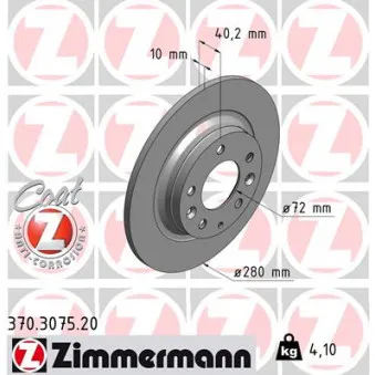 Jeu de 2 disques de frein arrière ZIMMERMANN 370.3075.20