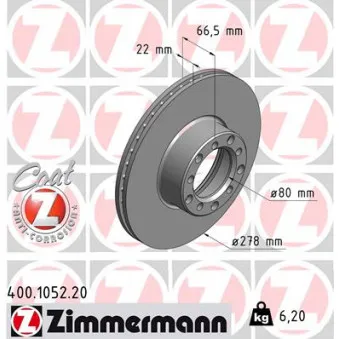 Jeu de 2 disques de frein avant ZIMMERMANN 400.1052.20