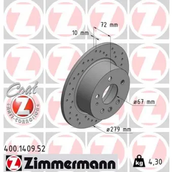 Jeu de 2 disques de frein arrière ZIMMERMANN 400.1409.52