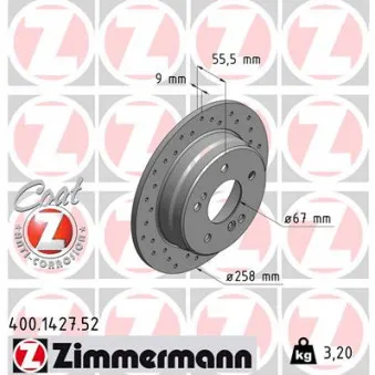 Jeu de 2 disques de frein arrière ZIMMERMANN 400.1427.52