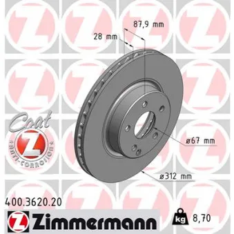 Jeu de 2 disques de frein avant ZIMMERMANN 400.3620.20