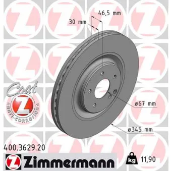 Jeu de 2 disques de frein avant ZIMMERMANN 400.3629.20