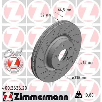 Jeu de 2 disques de frein avant ZIMMERMANN 400.3636.20