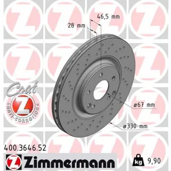 Jeu de 2 disques de frein avant ZIMMERMANN 400.3646.52