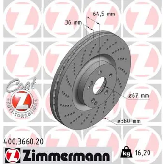 Jeu de 2 disques de frein avant ZIMMERMANN 400.3660.20