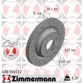 Jeu de 2 disques de frein arrière ZIMMERMANN 400.3661.52