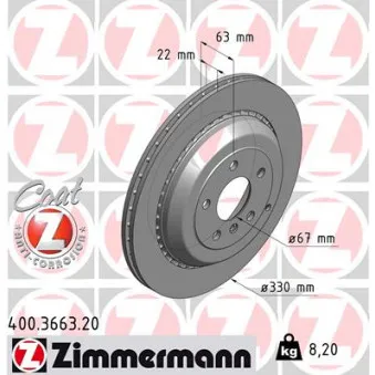 Jeu de 2 disques de frein arrière ZIMMERMANN 400.3663.20