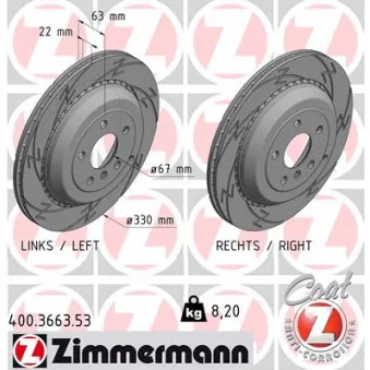 Jeu de 2 disques de frein arrière ZIMMERMANN 400.3663.53