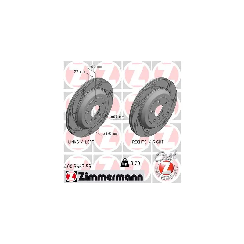 Jeu de 2 disques de frein arrière ZIMMERMANN 400.3663.53