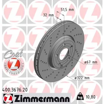 Jeu de 2 disques de frein avant ZIMMERMANN 400.3676.20