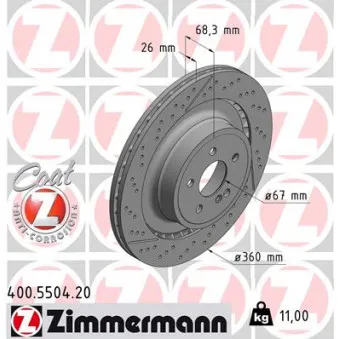 Jeu de 2 disques de frein arrière ZIMMERMANN 400.5504.20