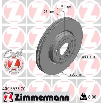 Jeu de 2 disques de frein avant ZIMMERMANN 400.5538.20