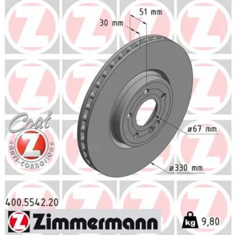 Jeu de 2 disques de frein avant ZIMMERMANN 400.5542.20