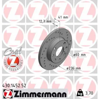 Jeu de 2 disques de frein avant ZIMMERMANN 430.1452.52