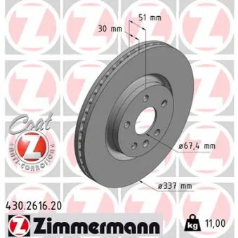 Jeu de 2 disques de frein avant ZIMMERMANN 430.2616.20