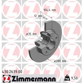 Jeu de 2 disques de frein arrière ZIMMERMANN 430.2639.00