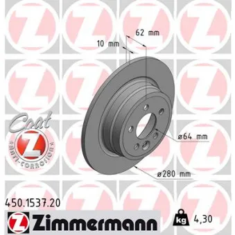 Jeu de 2 disques de frein arrière ZIMMERMANN 450.1537.20