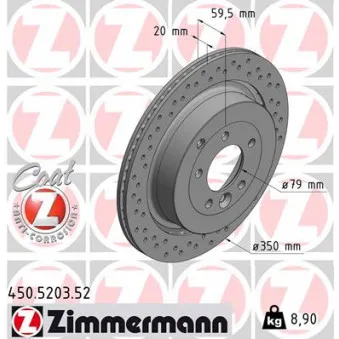 Jeu de 2 disques de frein arrière ZIMMERMANN 450.5203.52