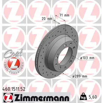 Jeu de 2 disques de frein arrière ZIMMERMANN 460.1511.52