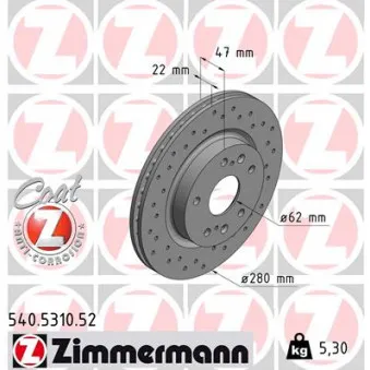 Jeu de 2 disques de frein avant ZIMMERMANN 540.5310.52