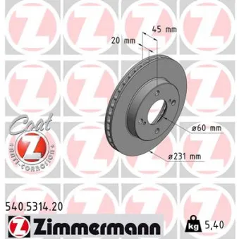 Jeu de 2 disques de frein avant ZIMMERMANN 540.5314.20