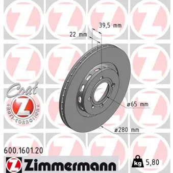 Jeu de 2 disques de frein avant ZIMMERMANN 600.1601.20