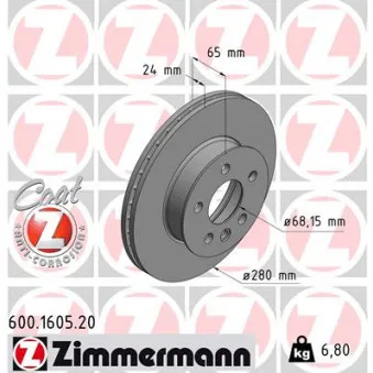 Jeu de 2 disques de frein avant ZIMMERMANN 600.1605.20