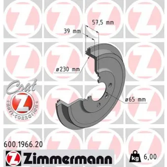 Tambour de frein ZIMMERMANN 600.1966.20