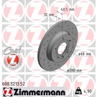 Jeu de 2 disques de frein arrière ZIMMERMANN 600.3213.52