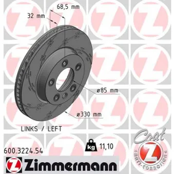 Disque de frein avant gauche ZIMMERMANN 600.3224.54